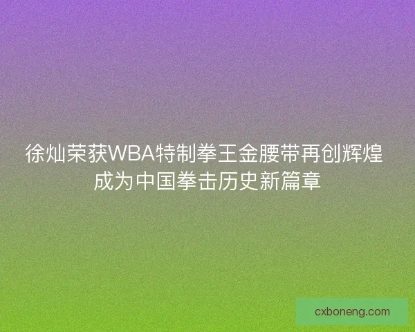 徐灿荣获WBA特制拳王金腰带再创辉煌 成为中国拳击历史新篇章